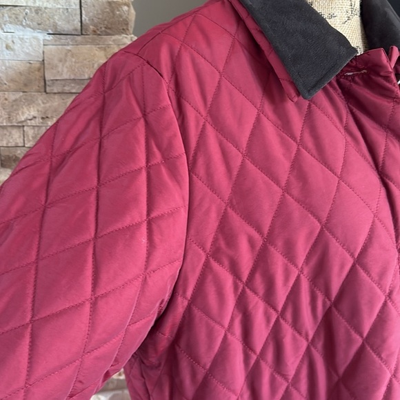 Vintage Carlisle maroon quilted barn jacket removable brown collar pockets - Picture 4 of 16